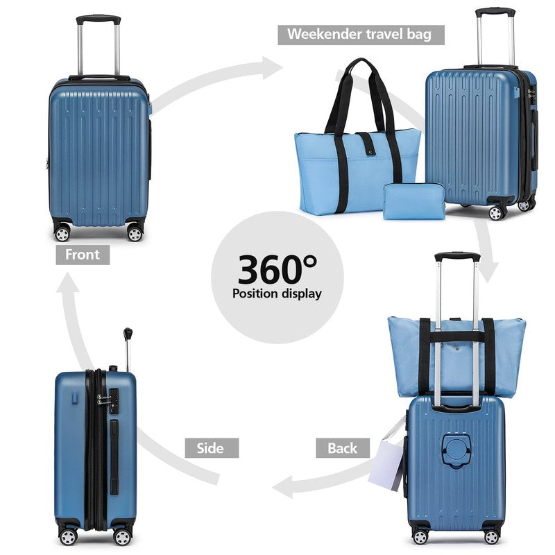 3 Piece 20" Hardside Carry On Luggage TSA Lock Spinner Cup Holder5