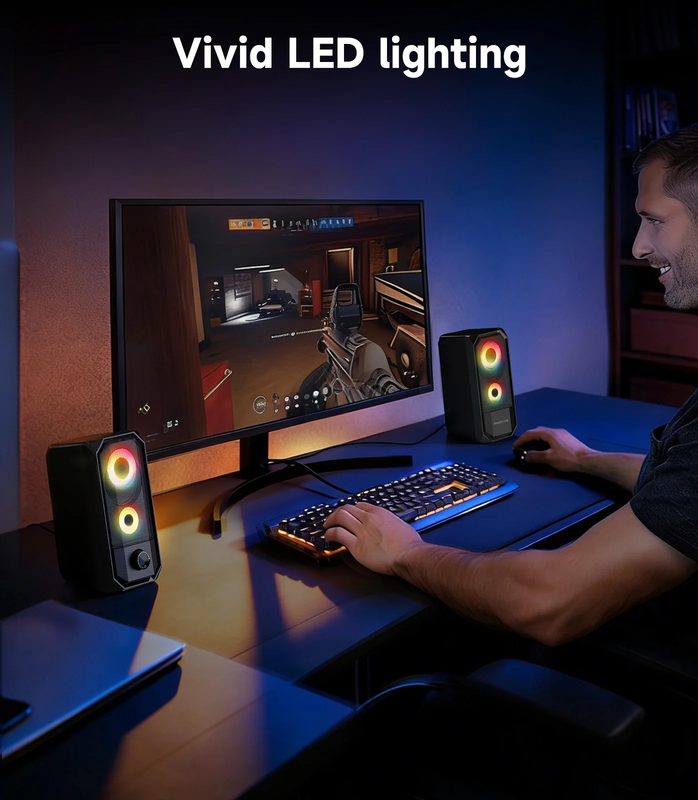 RGB Gaming Computer Speakers USB Powered Stereo 3.5mm for PC Laptop Desktop7