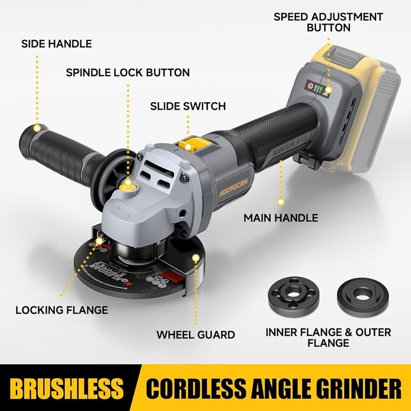 Cordless Angle Grinder 20V Brushless Motor 3 Speed Control Ergonomic Safety New8