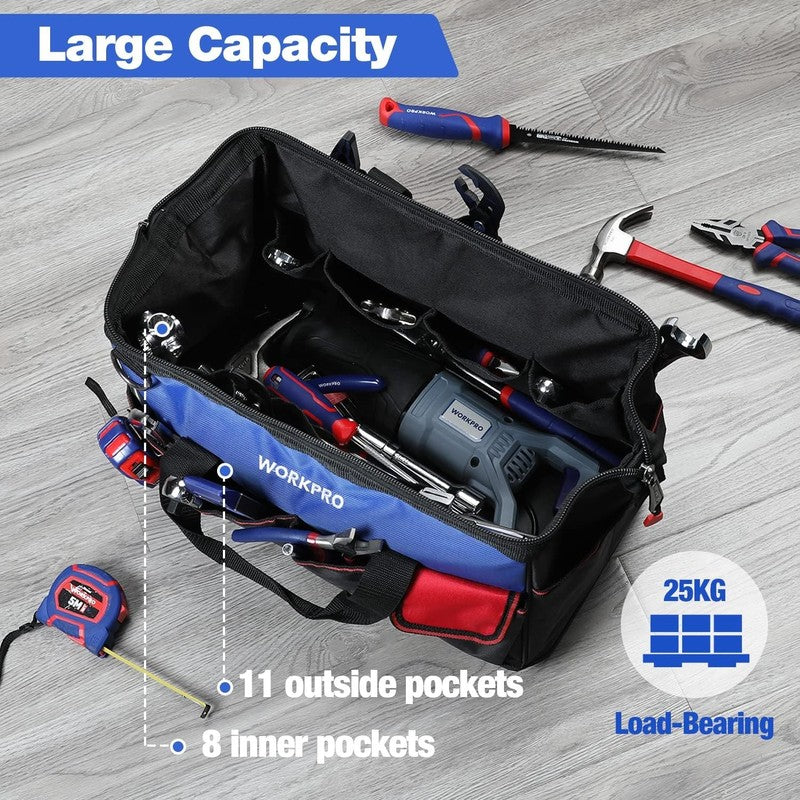 18" Tool Bag Waterproof Molded Base 20-Pocket Open Top Organizer with Strap4