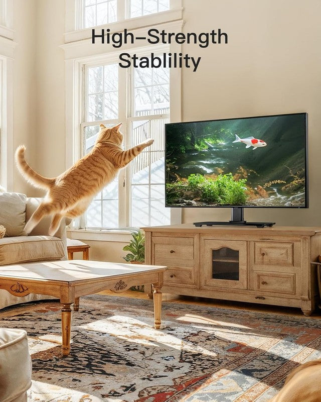 Universal TV Stand for 32–60" TVs, Height Adjustable Mount with Glass Base3