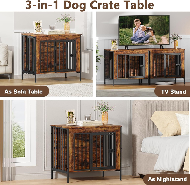 Dog Crate Furniture 28.15" Indoor TV Stand Single/Double Small Dogs Brown3