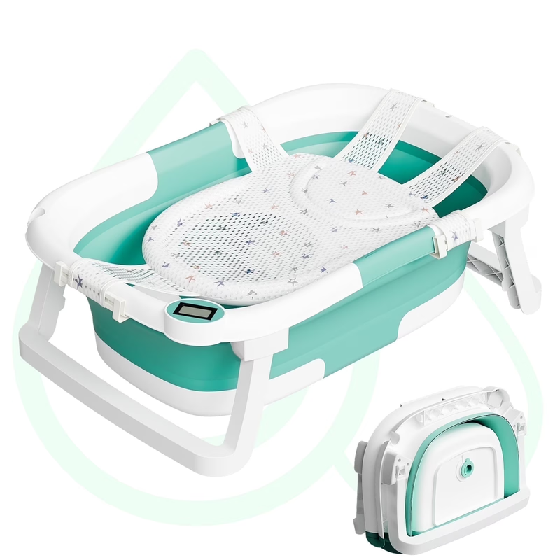 Foldable Baby Bathtub PP+TPE with Soft Bath Net&Thermometer for 0 36 Months Todd8