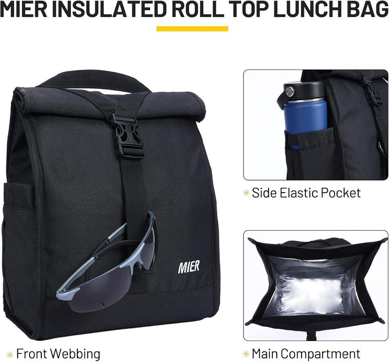 Insulated Roll Top Lunch Bag for Women Men Foldable Tote w/ Shoulder Strap1