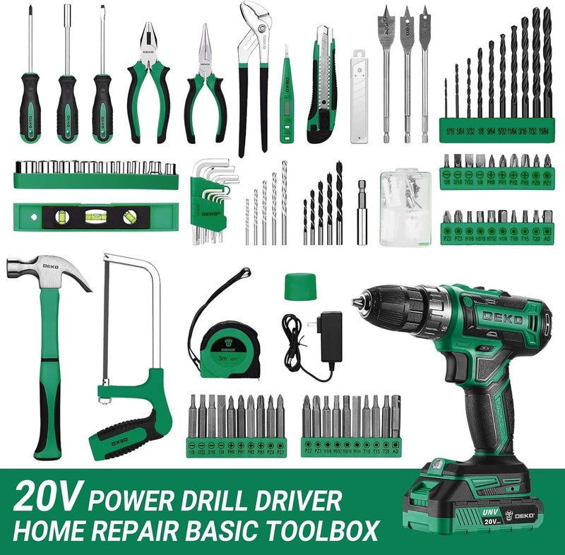 20V Cordless Drill Tool Kit Green Home Repair Electric Drill Driver Case1