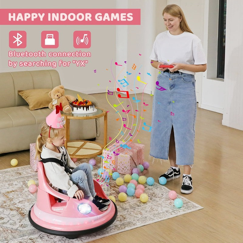 12V Pink Toddler Bumper Car 360° Spin Remote Control Ride-On with 5 LED Lights2