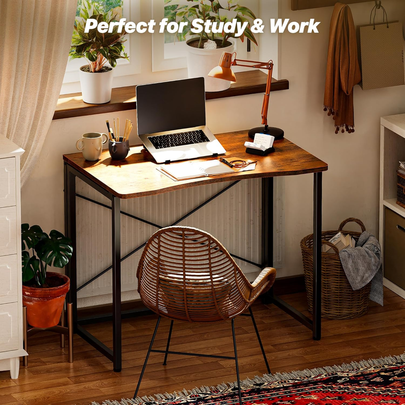 31.5" Folding Desk Rustic Brown   Small Space, Home Office, Easy Fold Design7