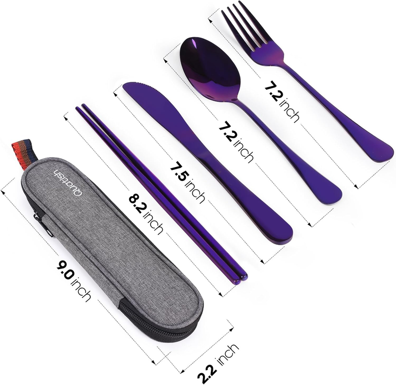 Reusable Travel Utensils Set Stainless Steel Fork Spoon with Case Purple6
