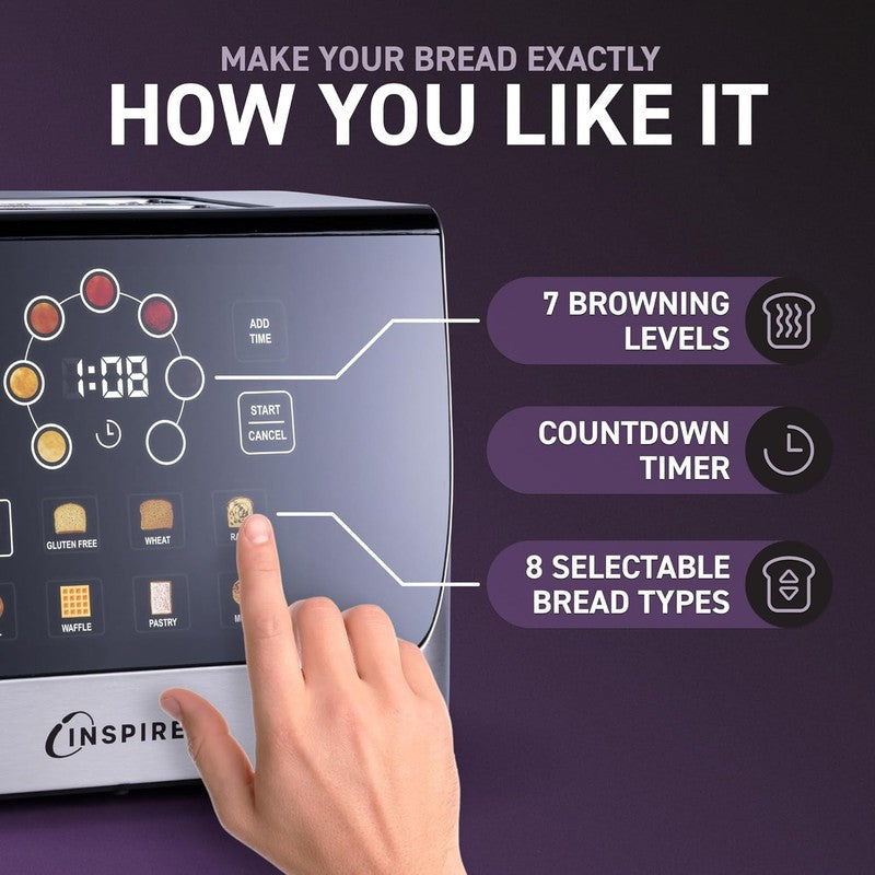 Inspirex Smart Toaster 2-Slice Touchscreen 8 Bread Types 7 Browning Modes SS2