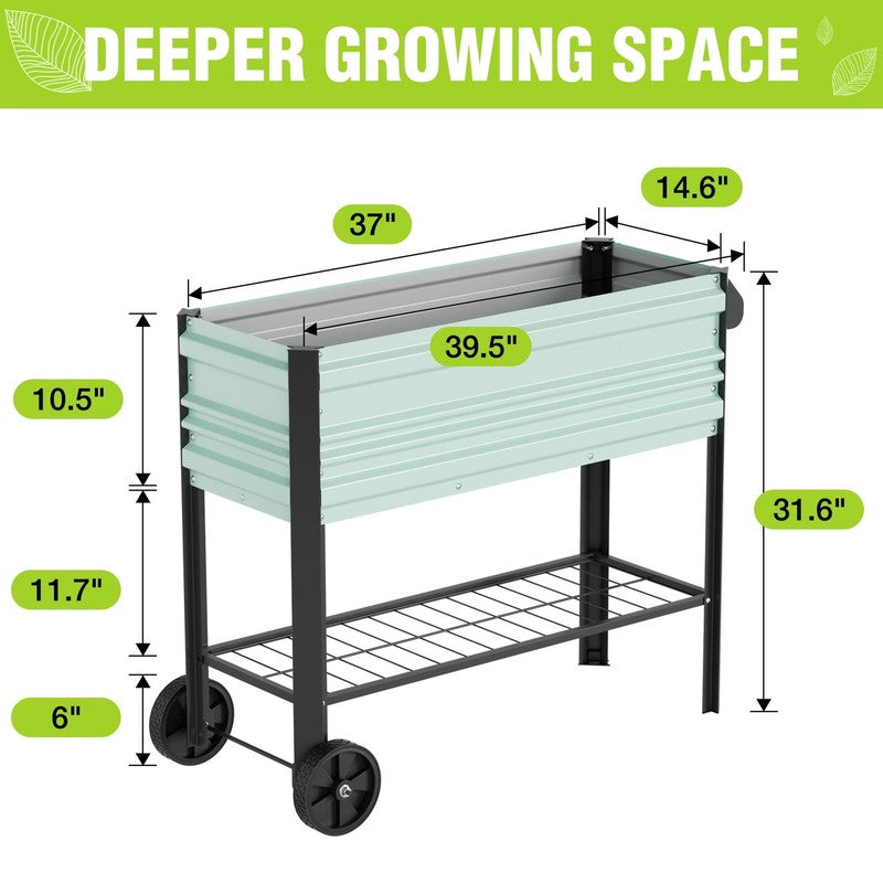 37In Outdoor Galvanized Raised Garden Bed with Legs and Wheels -Light Green5