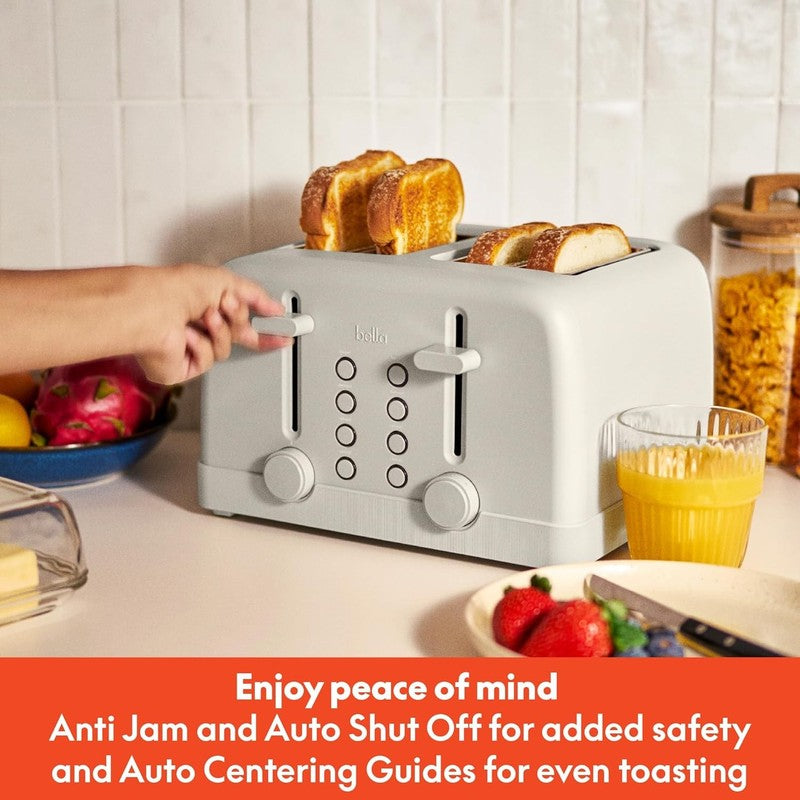 4 Slice Toaster 900W 6 Shade Reheat Cancel Anti Jam Auto Shut Off Tray Oatmilk6