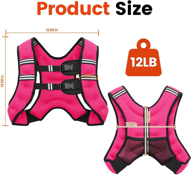 Weighted Vest 12Lb Adjustable Reflective Stripe Strength Training Workout Pink4