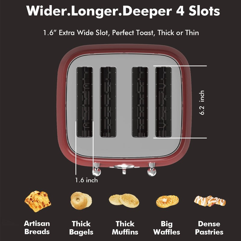 4 Slice Toaster, 6 Browning Options, Wide Slots, High Lift Lever, Dual Controls,5