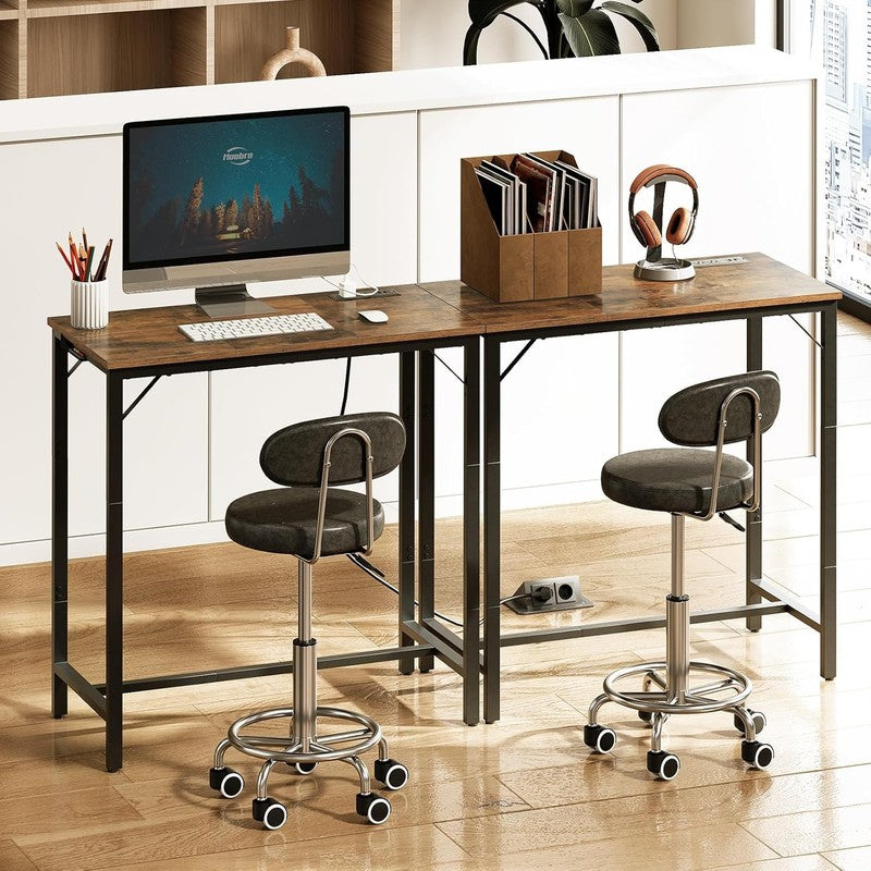 Bar Table with Charging Station High Top Counter Pub Table Rustic Brown/Black3