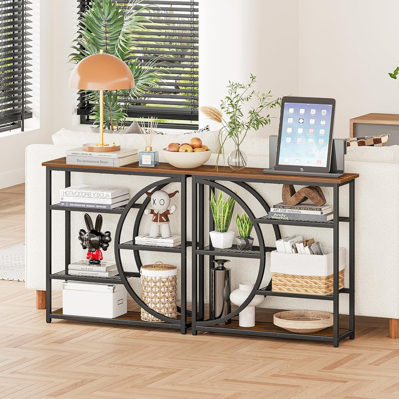Industrial Entryway Table Narrow Console Sofa Table 5 Tier Storage Shelves1