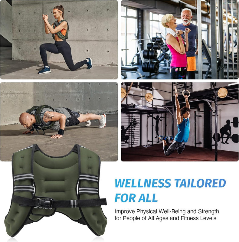 Weighted Vest 12Lb Reflective Stripe Workout Strength Training Fitness Green5