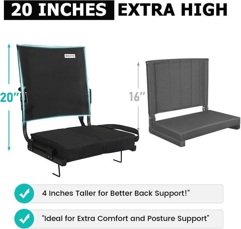 Portable Stadium Seat w/ Back Support Wide Padded Folding Chair Black1