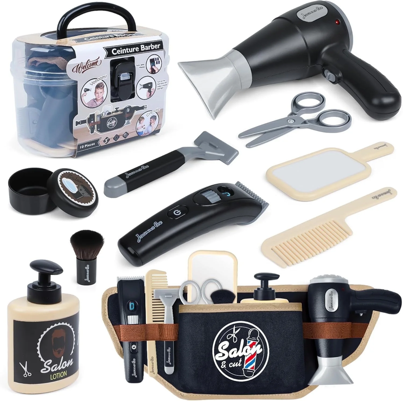 Kids Barber Shop Playset 10Pc Pretend Shaving Kit with Storage9