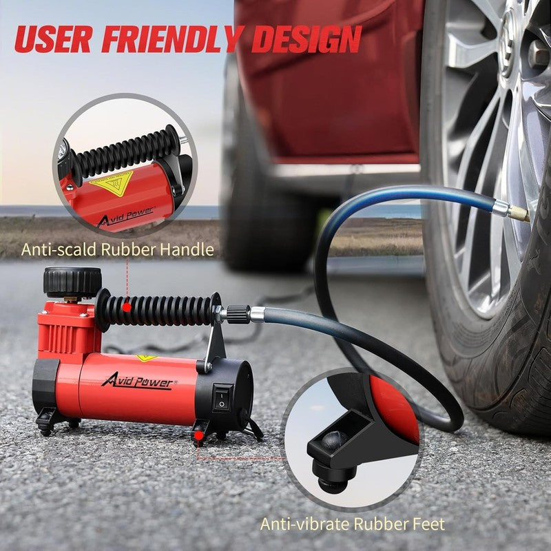 12V Tire Inflator Portable Air Pump | Copper Motor | w/Case & 3 Adapters4