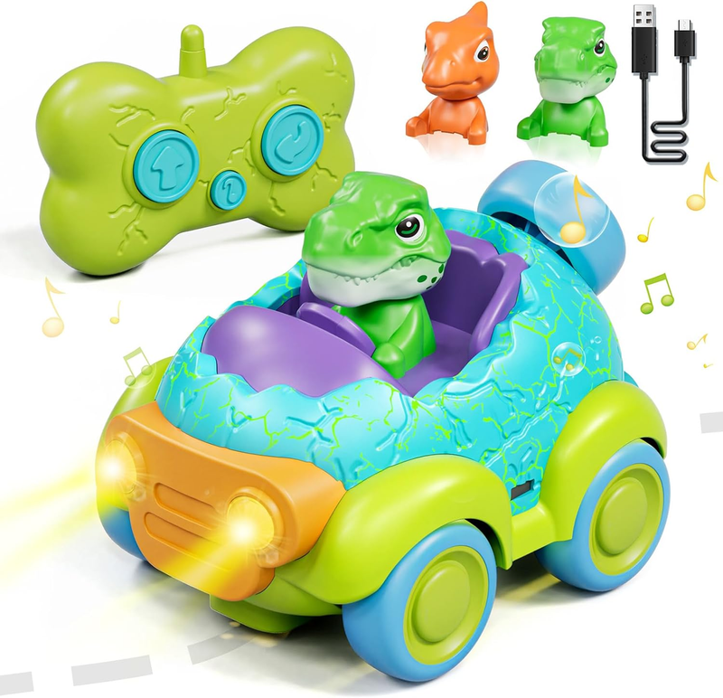RC Dinosaur Car Toy for Toddlers – Rechargeable Remote Control Car with0