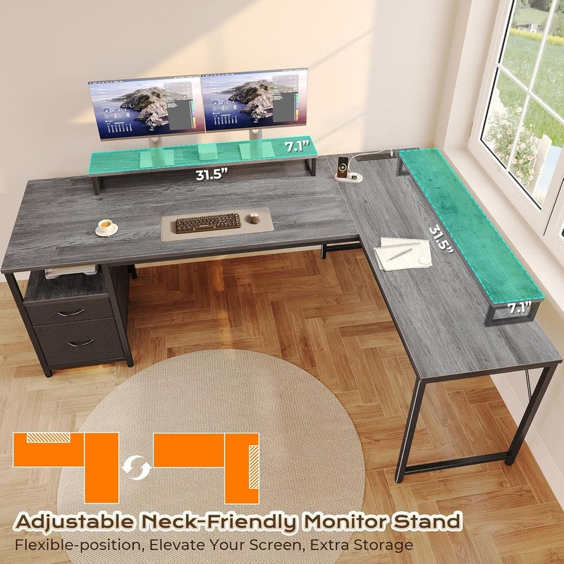 63'' L Shaped Desk w/ USB C Power Outlets Corner Office Desk Grey5