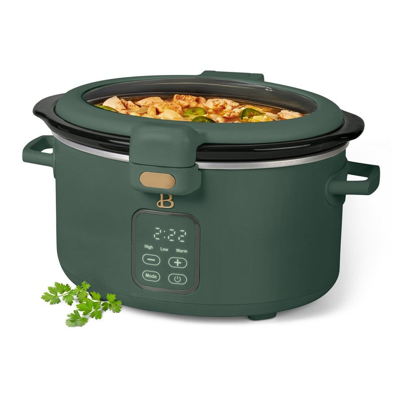 4 Qt Digital Slow Cooker with Hinged Locking Lid, Thyme Green by Drew Barrymore4