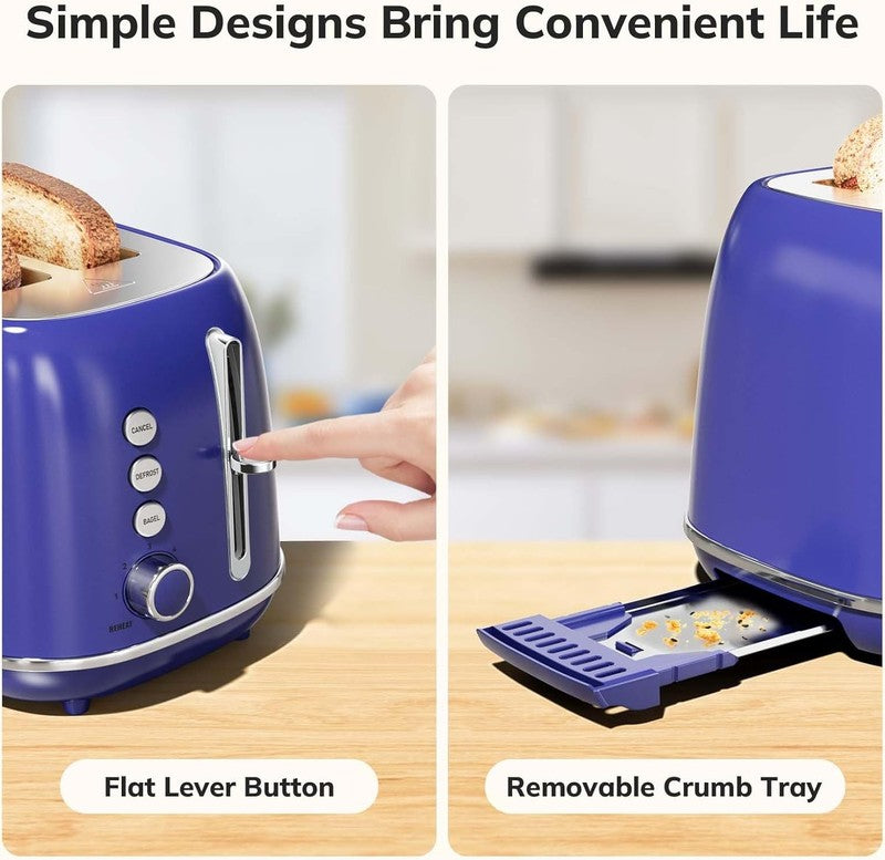 Retro 2-Slice Toaster Dark Blue - Stainless Steel, Bagel, Defrost, 6 Shade5