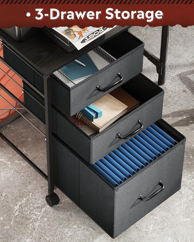 Mobile File Cabinet, Rolling Printer Stand with 3 Drawers, Fabric Vertical Filin4