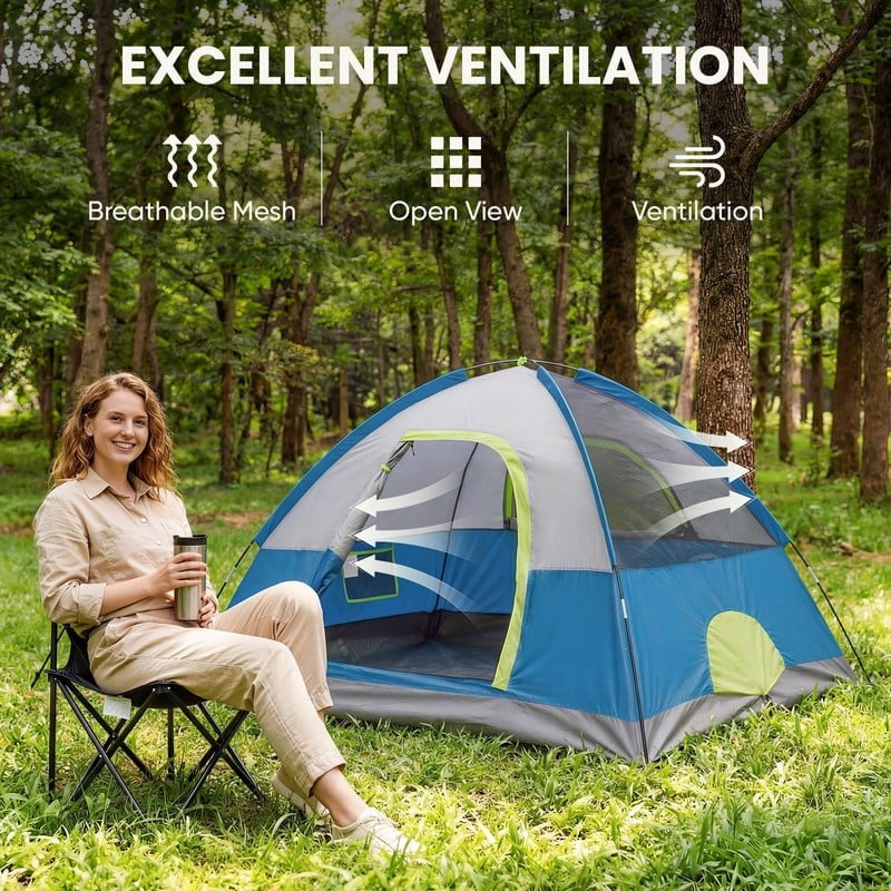 2 Person Waterproof Camping Tent with Rainfly, Easy Setup Dome Tent with Mesh Wi2