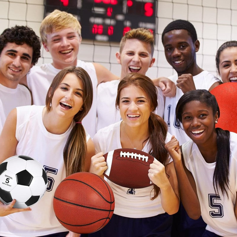 4 Pcs Sports Balls Set for Teen Adult, Include Official Size Basketball Soccer F5