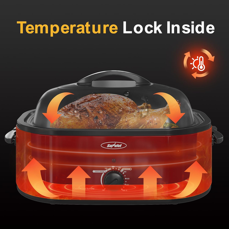 20Qt Electric Roaster Oven Stainless Steel Red Removable Pan & Rack4