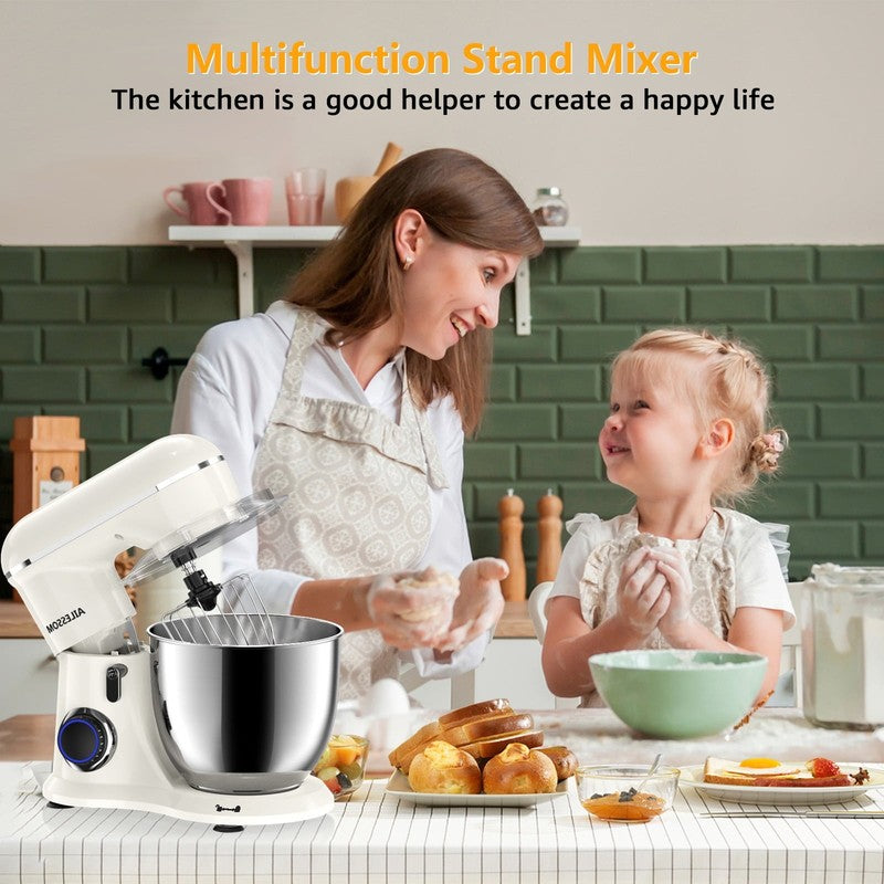 6.5 Qt Tilt Head Stand Mixer, 10 Speed, Almond Cream with Attachments NEW3