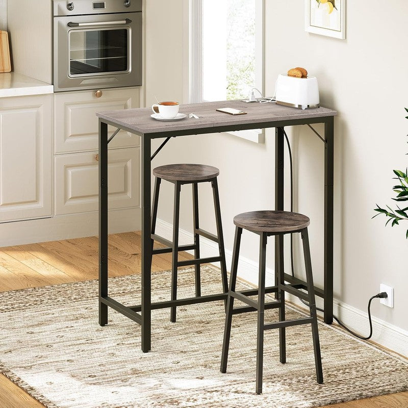 Bar Table with Charging Station High Top Counter Pub Table Greige1