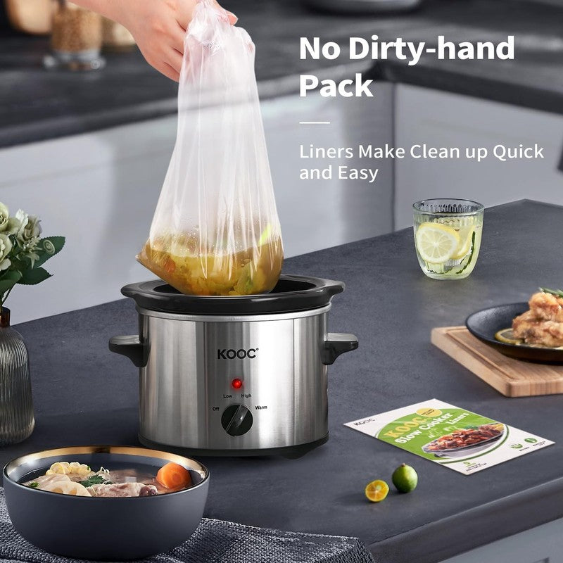 2Qt Small Slow Cooker Ceramic Adjustable Temp Stainless Steel Silver6