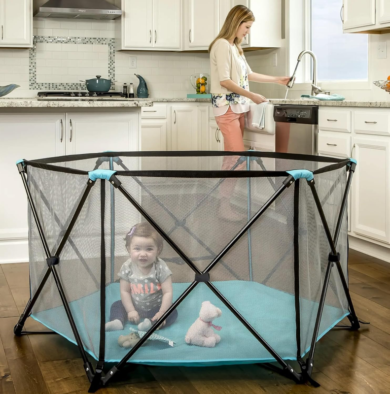 My Portable Play Yard Indoor and Outdoor, Washable, Aqua, 6-Panel, 48 Inch7