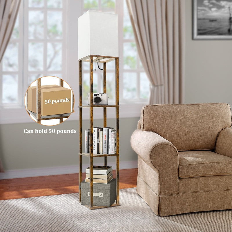 Dimmable Wood Floor Lamp with Shelves, Modern Standing Lamp for Living Room1