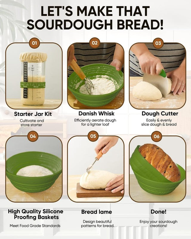 Sourdough Starter Kit 34oz with 2 Bread Proofing Baskets   Green3