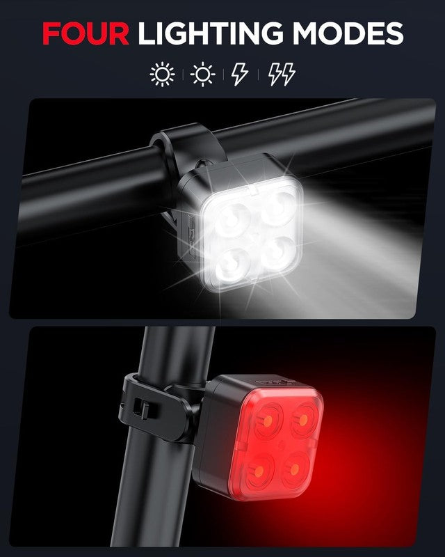 2-Pack Rechargeable Bike Lights Set Front & Rear 4 Modes IPX4 Waterproof2