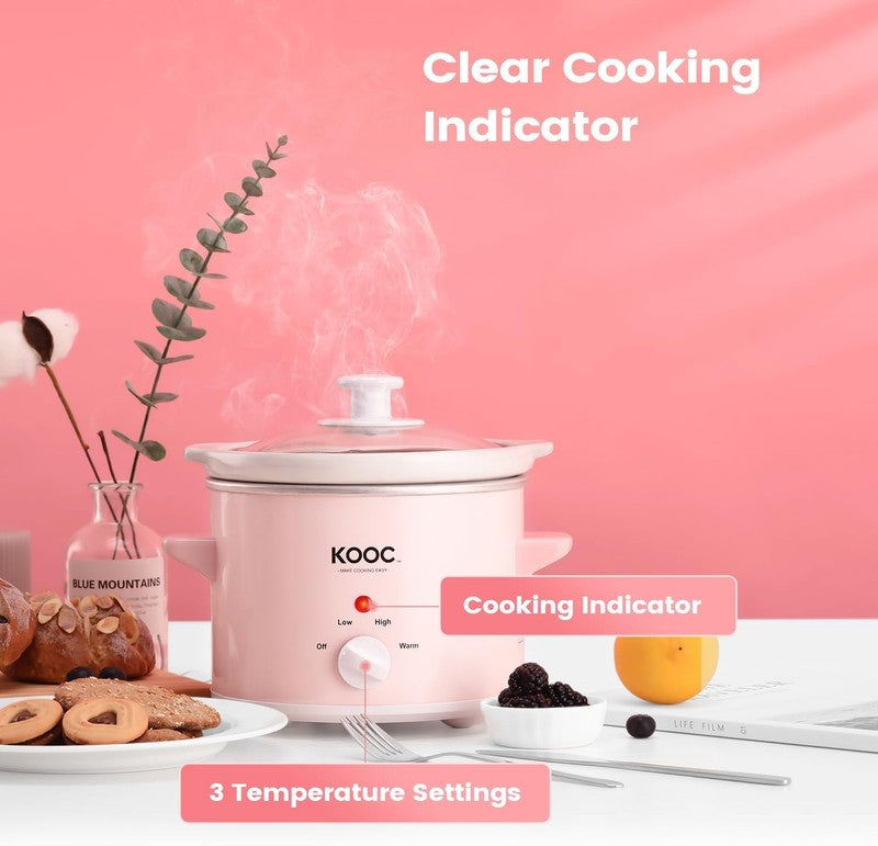 Small Slow Cooker, 2-Quart, Free Liners Included for Easy Clean-Up, Upgraded Cer4