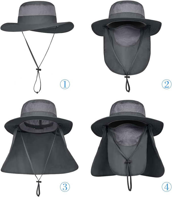 Men's Wide Brim Fishing Hat 3 Pack UPF 50+ Face Neck Flap Cap3