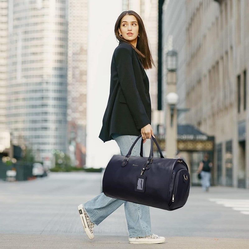 Women PU Leather 2in1 Garment Duffle Bag Blue Hanging Suit Travel Carry On5