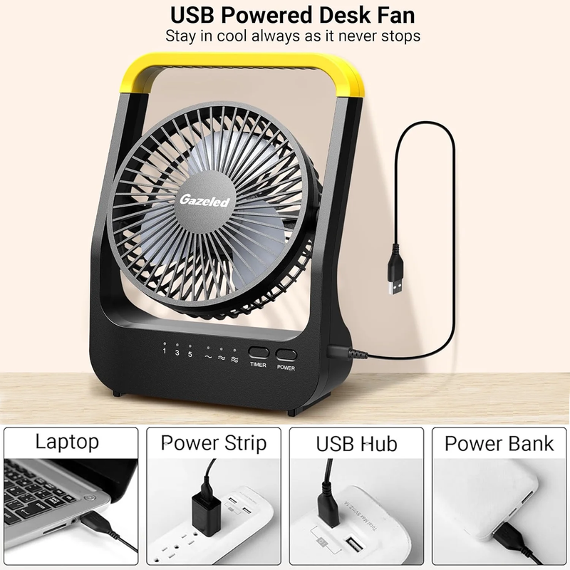 Battery Operated Portable Fan D Cell USB Powered Desk Camping Fan 5" New4