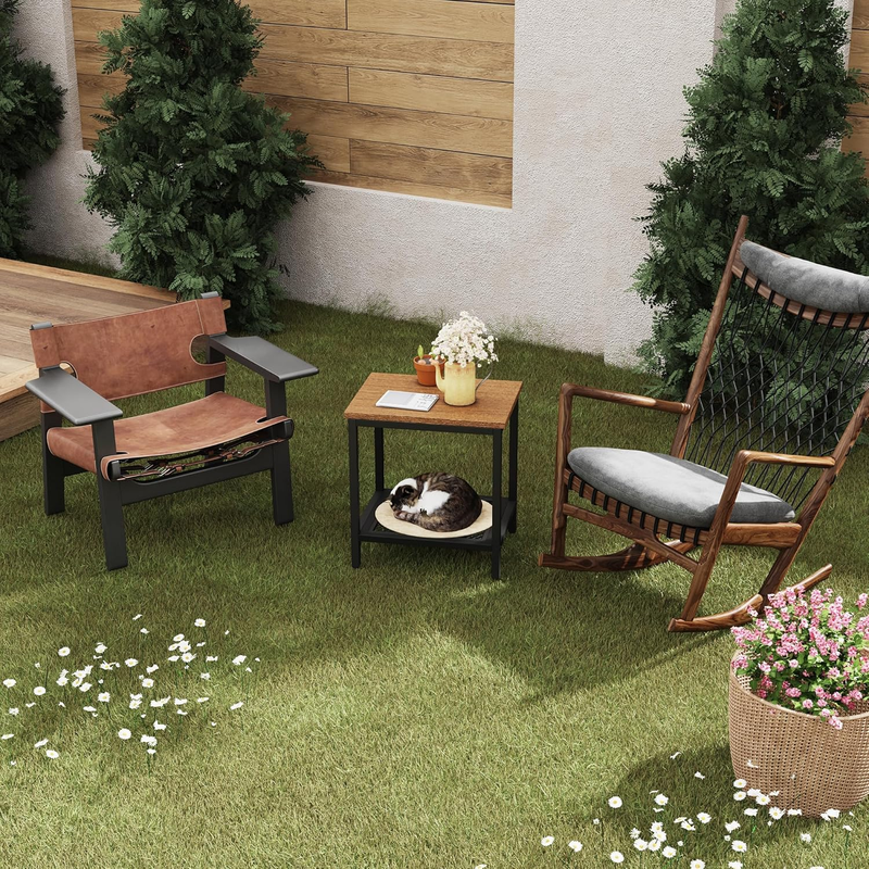 Outdoor Side Table with Storage, 2-Tier Patio End Tables Weather Resistant, Blac6