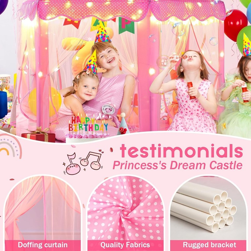 Princess Tent Girls Large Playhouse Kids Castle Play Tent with Star Lights Toy f5