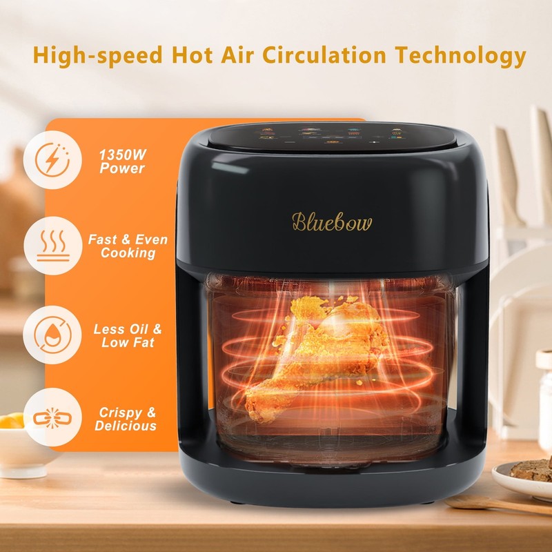 5QT Air Fryer, 360° Glass View, 8-in-1 Digital, Nonstick Basket, 1350W, Black2