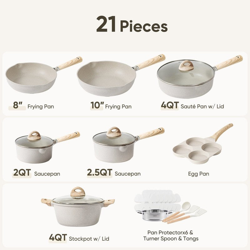 21-Piece Nonstick Pots & Pans Set – Induction Ready Cookware Kitchen Set, Beige1