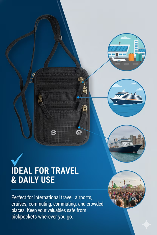 LAG RFID Blocking Neck Wallet Anti Theft Passport Holder Travel Pouch Slim6
