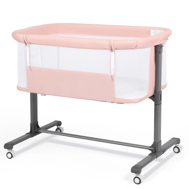 Baby Bassinet with Wheels Pink Height Adjustable Bedside Sleeper for Newborns10