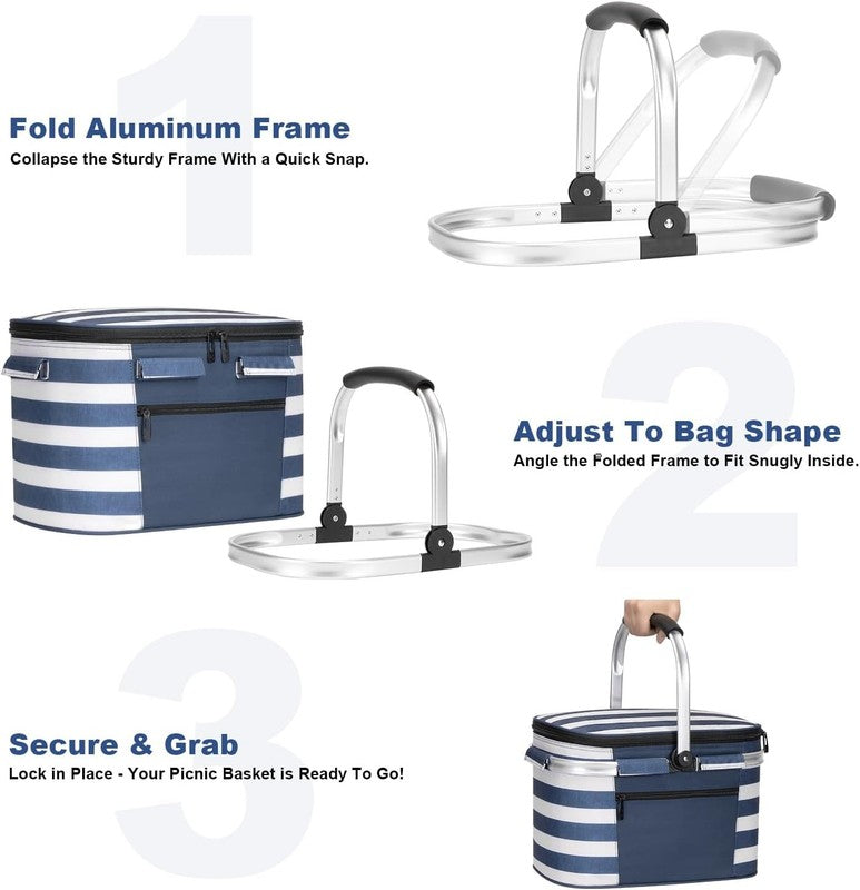 ALLCAMP Picnic Basket - Insulated Cooler, Thickening Foldable Picnic Basket with2