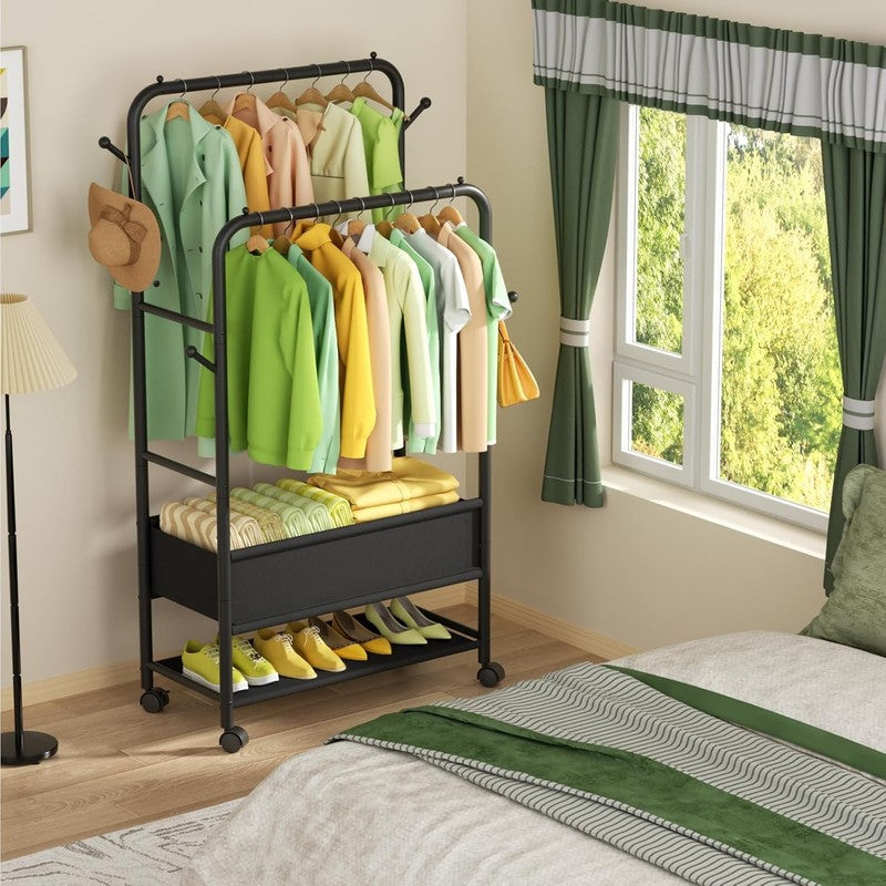 Portable Clothing Rack with Wheels, Black Garment Rack for Hanging Clothes3